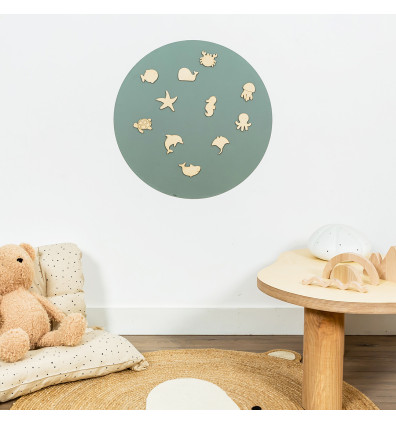 Pizarra magnética redonda verde esmeralda y juego magnético de madera para dormitorio infantil - Ferflex